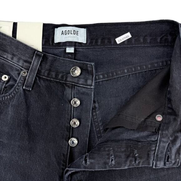 NWT AGOLDE Lana Mid Rise Vintage Straight Sz 27 Disorder Washed Black - Picture 7 of 11